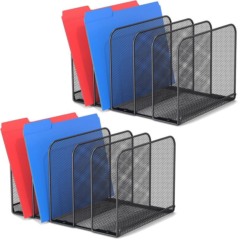 TCJ 5 Sections Desk File Holder/Rack/Sorter,Mesh File Organizer,File Folder Organizer,Metal Upright Desktop Organization for Documents,Magazine,Kitchenware,Antiskid,Antirust,Sturdy,2 Packs - Image 1